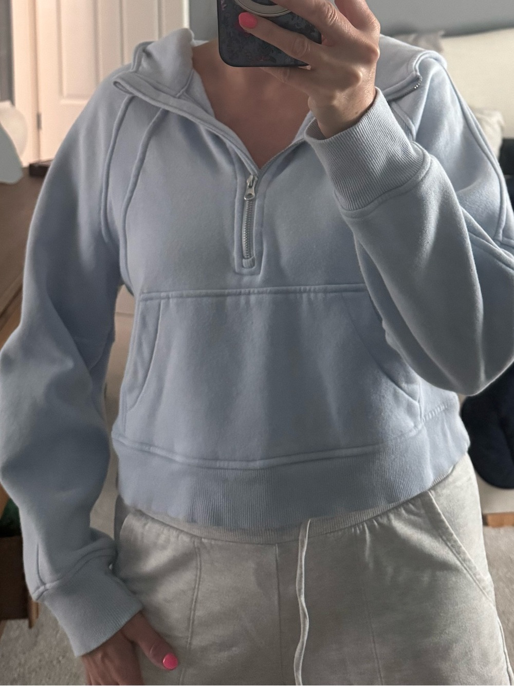 TALULAH Pale Blue Half-Zip Hooded Sweatshirt